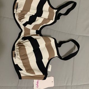 Freya Striped Bikini Top - Black, Brown, and Cream